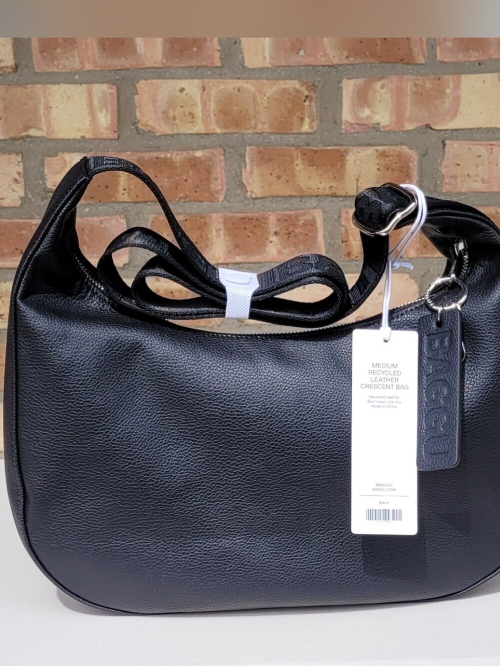 BAGGU Medium Recycled Leather Medium Crescent Shoulder Crossbody Hobo Bag NWT